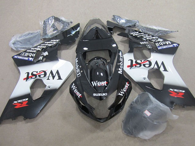 2004-2005 Suzuki GSXR 750 Motorcycle Fairings - Glossy Black White West Mobil Australia for Sale