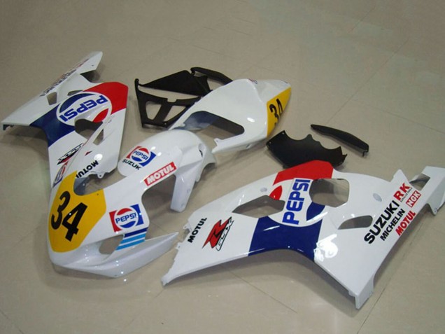 2004-2005 Suzuki GSXR 750 Motorcycle Fairings - White Blue Red Yellow Pepsi 34 Australia for Sale
