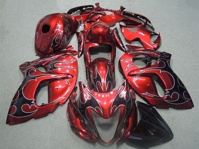 1996-2007 Suzuki GSXR 1300 Hayabusa Motorcycle Fairings - Red Silver Black Flame Australia for Sale