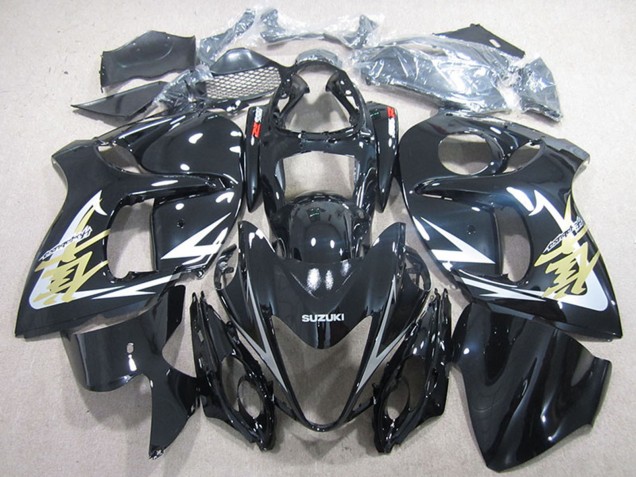 2008-2020 Suzuki GSXR 1300 Hayabusa Motorcycle Fairings - Glossy Black White Gold Decal Australia for Sale