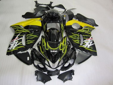 2008-2020 Suzuki GSXR 1300 Hayabusa Motorcycle Fairings - Glossy Black Yellow Flame Australia for Sale