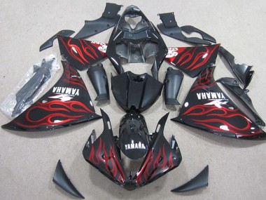 2012-2014 Yamaha YZF R1 Motorcycle Fairings - Glossy Black Red Flame Australia for Sale