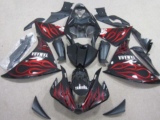 2012-2014 Yamaha YZF R1 Motorcycle Fairings - Glossy Black Red Flame Australia for Sale